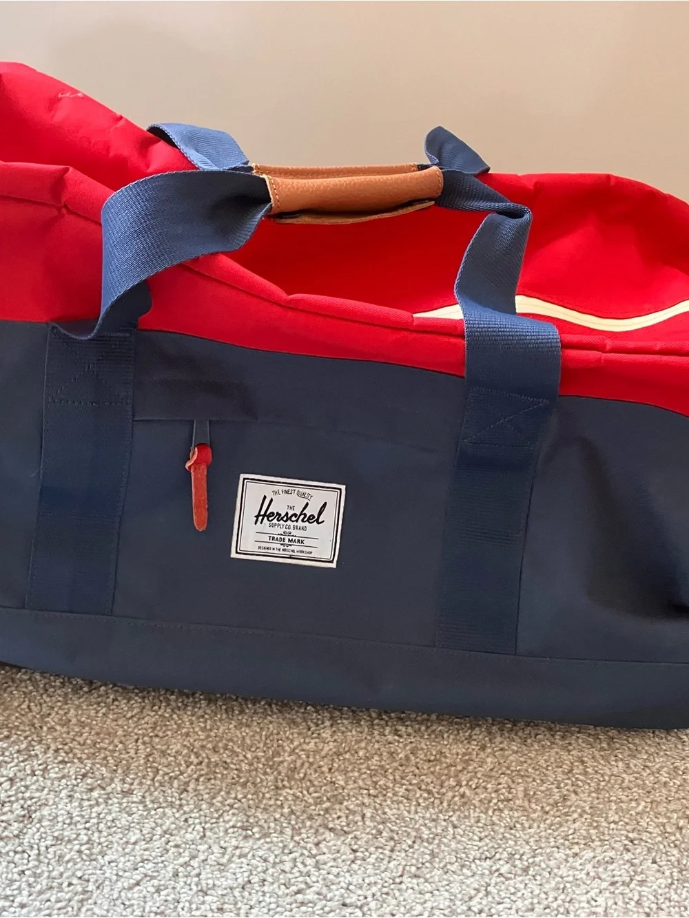 Herschel Supply Company Navy & Red Rolling Duffel with Leather Accents